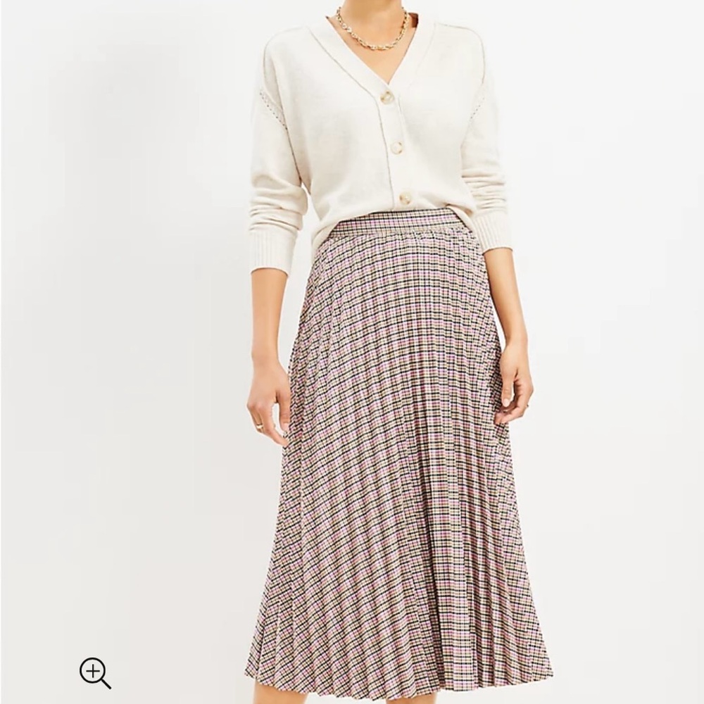 NWT Ann Taylor LOFT Plaid Pleated Midi Skirt